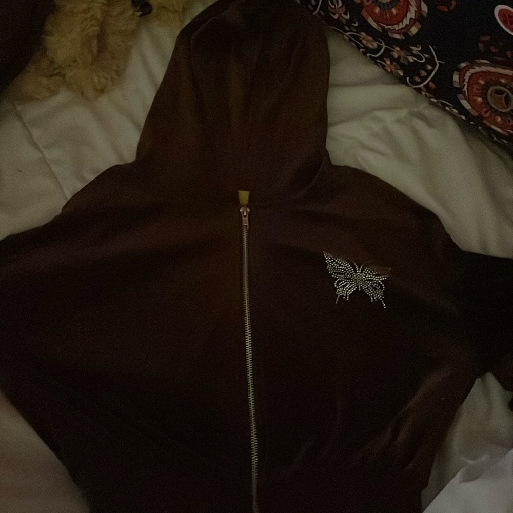 cropped y2k butterfly brown velvet sweatshirt